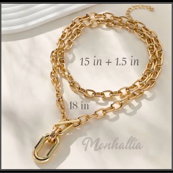 NEW CHUNKY GOLD INTERLOCK CHAIN LINK NECKLACE - Picture 5 of 6